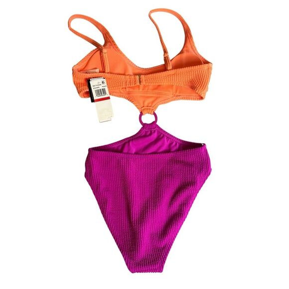 Salt + Cove Juniors' Colorblocked One-Piece Monokini, Peach Fuchsia - Picture 3 of 7